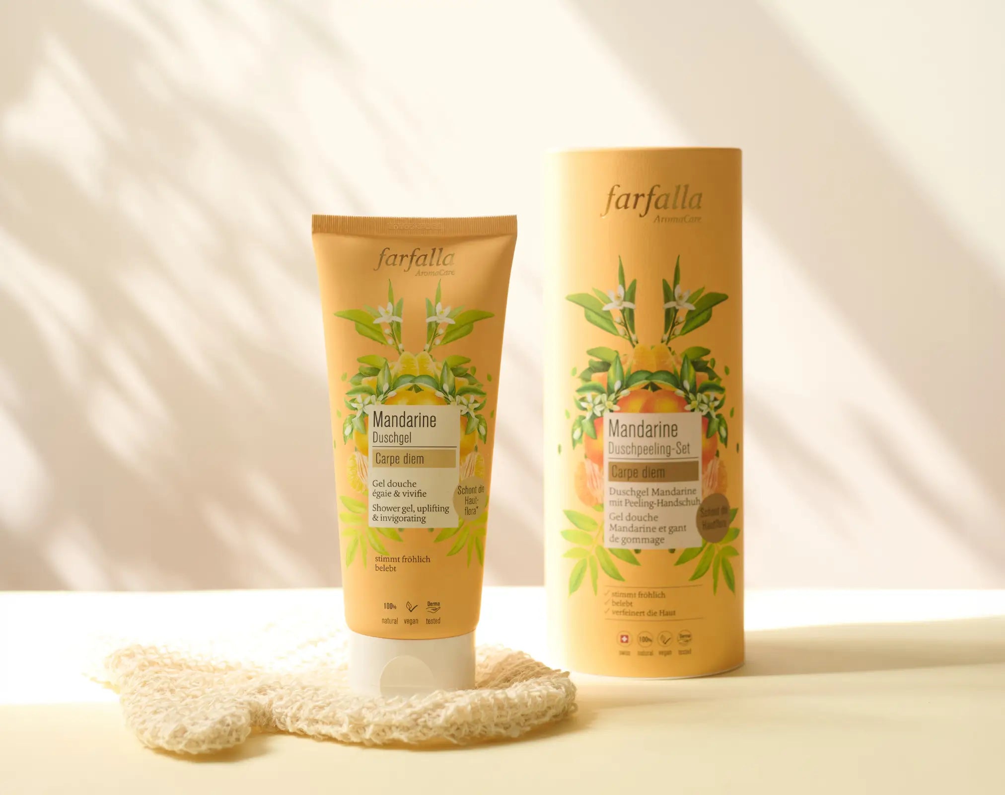 farfalla Mandarine Duschgel mit pflanzlichen Extrakten für sanfte Reinigung und erfrischende Pflege